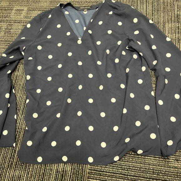 BANANA REPUBLIC Women's Polka Dot Sheer Bell Sleeve Top Blouse Blue/White Large - Picture 3 of 9